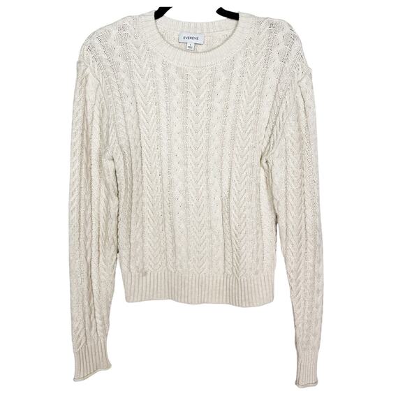 Evereve Small S Cream Alexis Cable Knit Crew Neck Sweater Pullover Cotton Blend - Picture 1 of 8